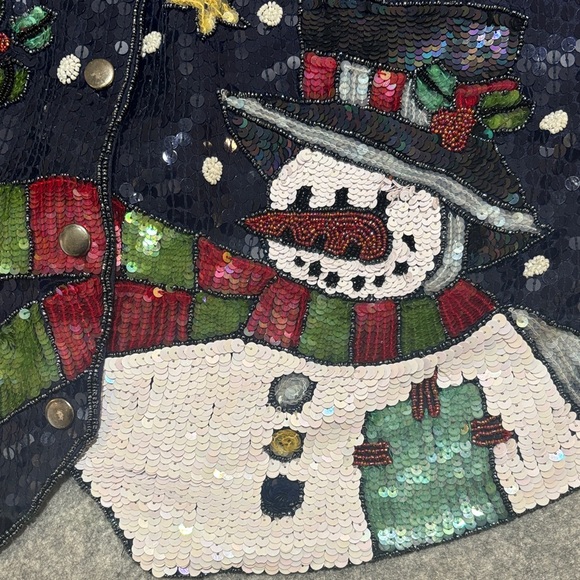 Festive Sequin Snowman Vest Quaker Factory Christmas - Picture 2 of 5